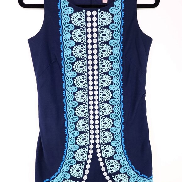 Lilly Pulitzer Sheath Dress Size 0 Embroidered Front Fully Lined Sleeveless - Picture 4 of 16